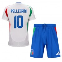 Italia Lorenzo Pellegrini #10 Vieras Peliasu Lasten EM-Kisat 2024 Lyhythihainen (+ Lyhyet housut)